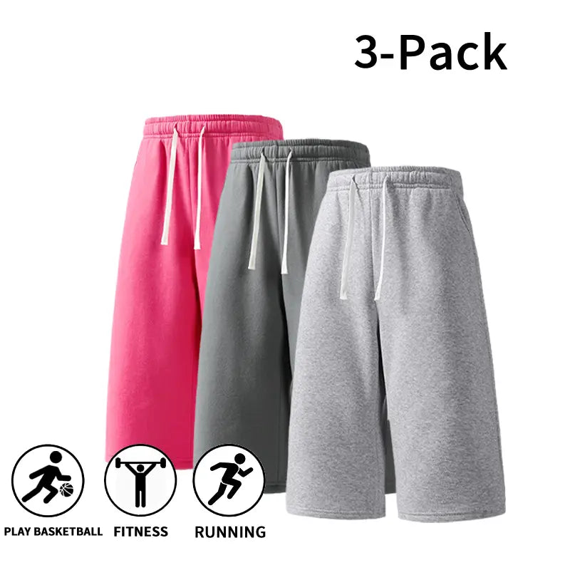Men's Athletic Sweat Shorts 3-Pack – Elastic Drawstring Shorts for Basketball, Fitness, and Running, Ideal for Summer Activities