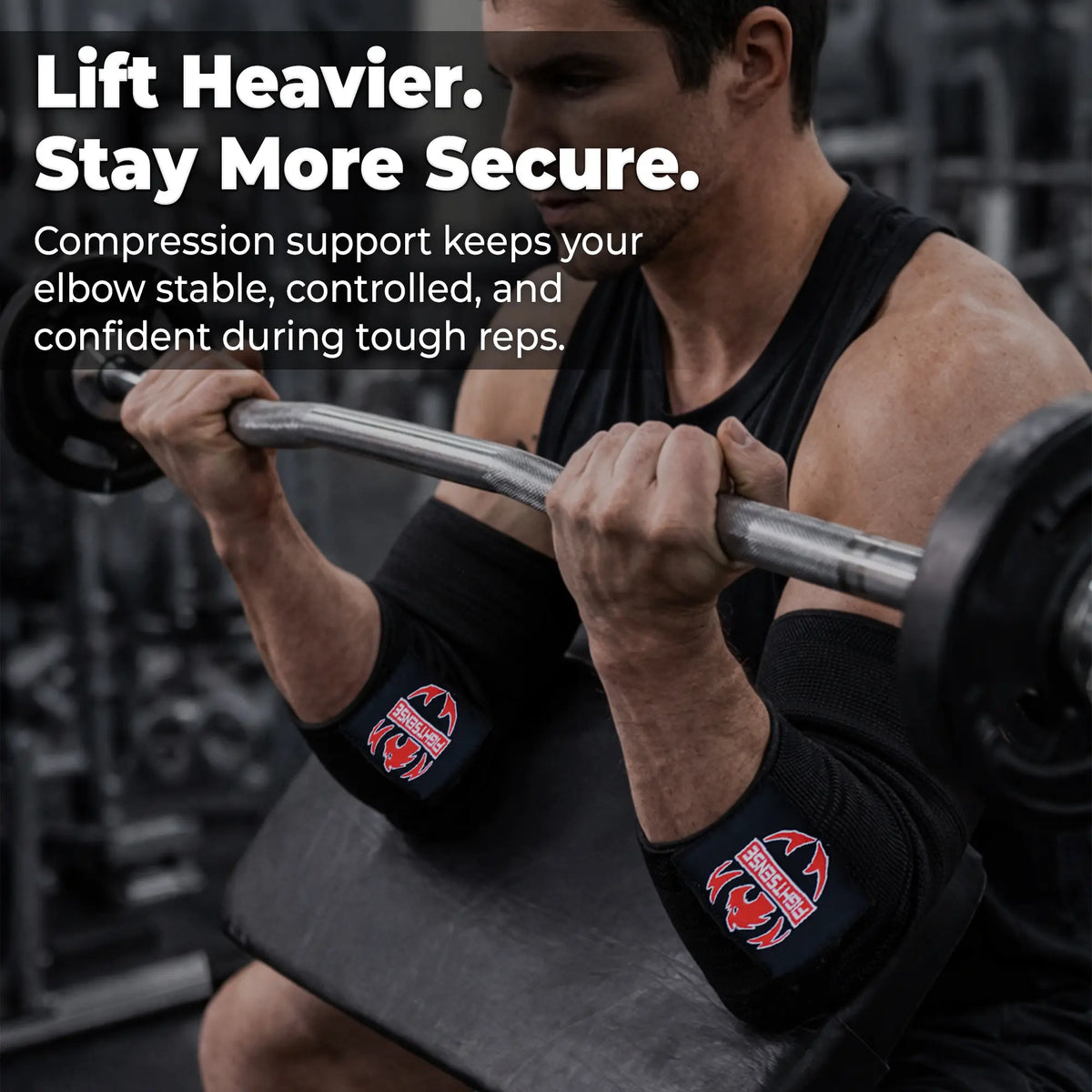 FIGHTSENSE Adjustable Weightlifting Elbow Wraps (1 Pair) – 40” Heavy Duty Compression Straps for Powerlifting, Gym Support, and Strength Training