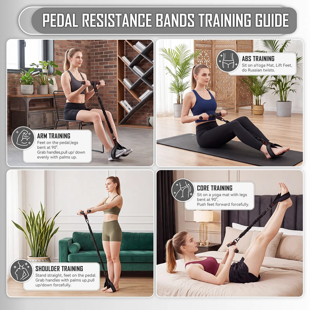 Pedal Resistance Band and Ankle Resistance Bands Set with Cuffs - Portable Home Gym Equipment for Core Pilates, Sit-Ups, and Full Body Workouts