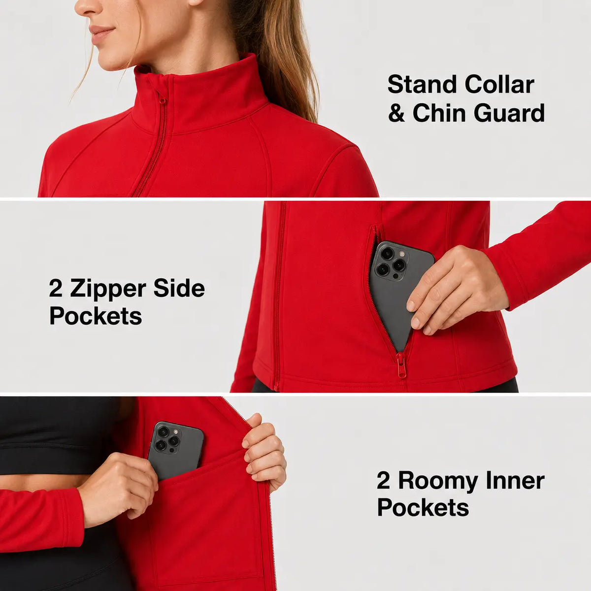 Women's Slim Fit Full Zip Jacket - Long Sleeve Yoga Top with Four Pockets for Activewear and Running (Recommended to Size Up)