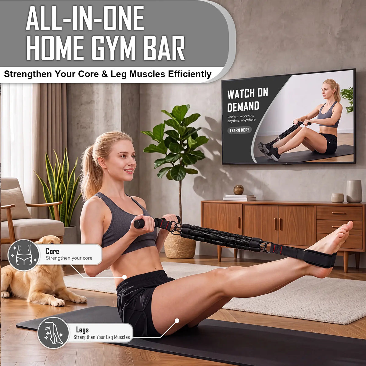 Pedal Resistance Band and Ankle Resistance Bands Set with Cuffs - Portable Home Gym Equipment for Core Pilates, Sit-Ups, and Full Body Workouts