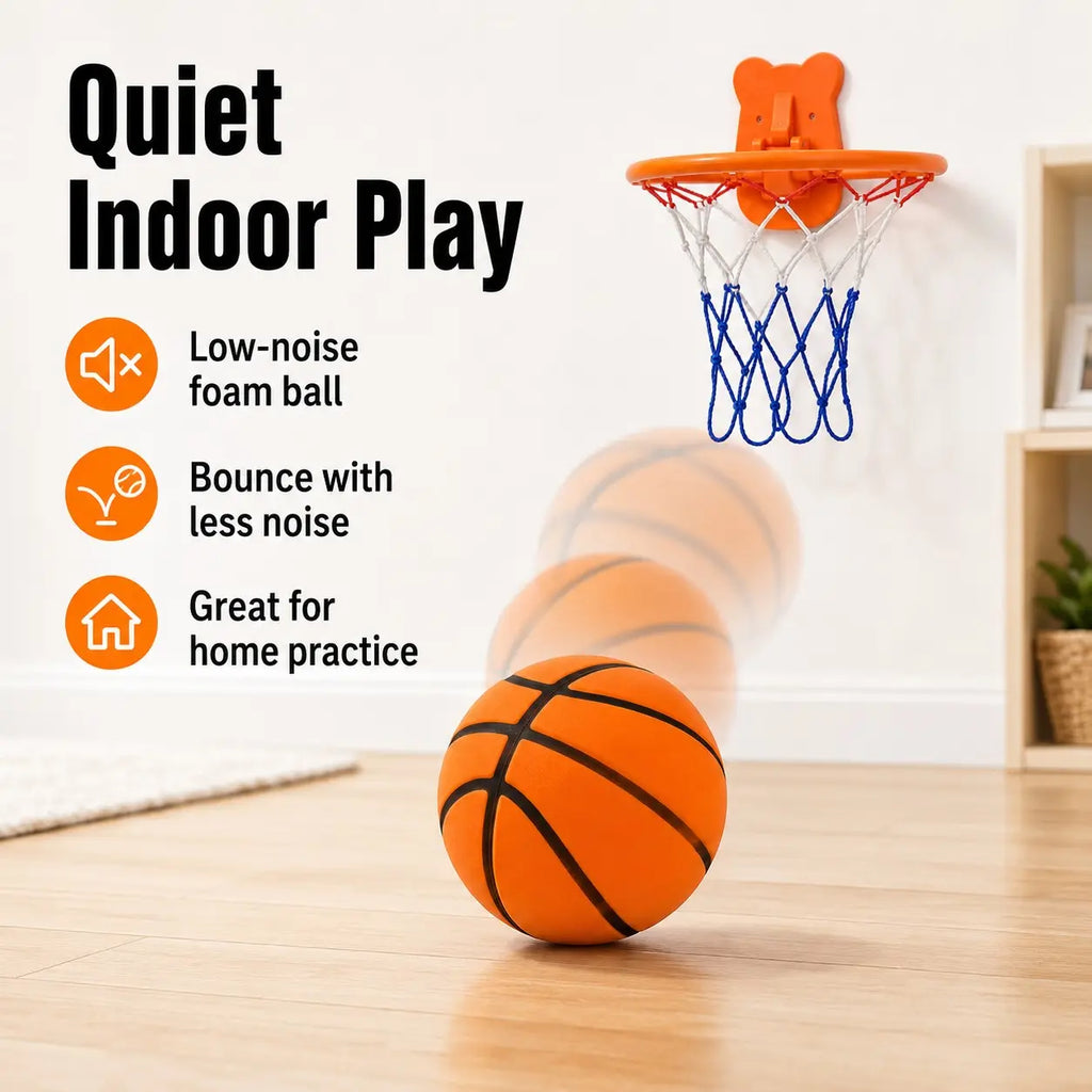 Quiet Indoor Basketball Set, Low Noise Basketball, Noise-Free Rebound Ball & Hoop, Quiet Practice Ball, Noiseless Rebound Ball and Hoop for Silent Indoor Play, Ball Sports Equipment