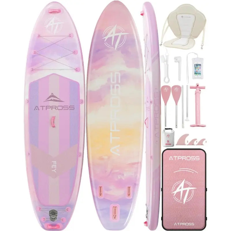 [Fallpick] Unisex Inflatable Paddleboard for Adults, 11'6"X35" Wide Wood Grain SUP with Sit/Stand Seat, 450Lbs Cap, Non-Slip Deck, Complete Kit with 600D Oxford Bag & Paddle, Abrasion-Resistant, for Yoga, Fishing, SUP Boarding, Beginners, Travel