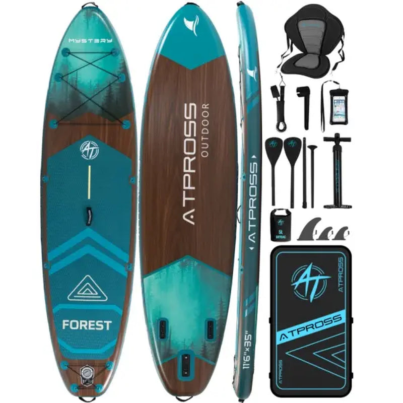[Fallpick] Unisex Inflatable Paddleboard for Adults, 11'6"X35" Wide Wood Grain SUP with Sit/Stand Seat, 450Lbs Cap, Non-Slip Deck, Complete Kit with 600D Oxford Bag & Paddle, Abrasion-Resistant, for Yoga, Fishing, SUP Boarding, Beginners, Travel