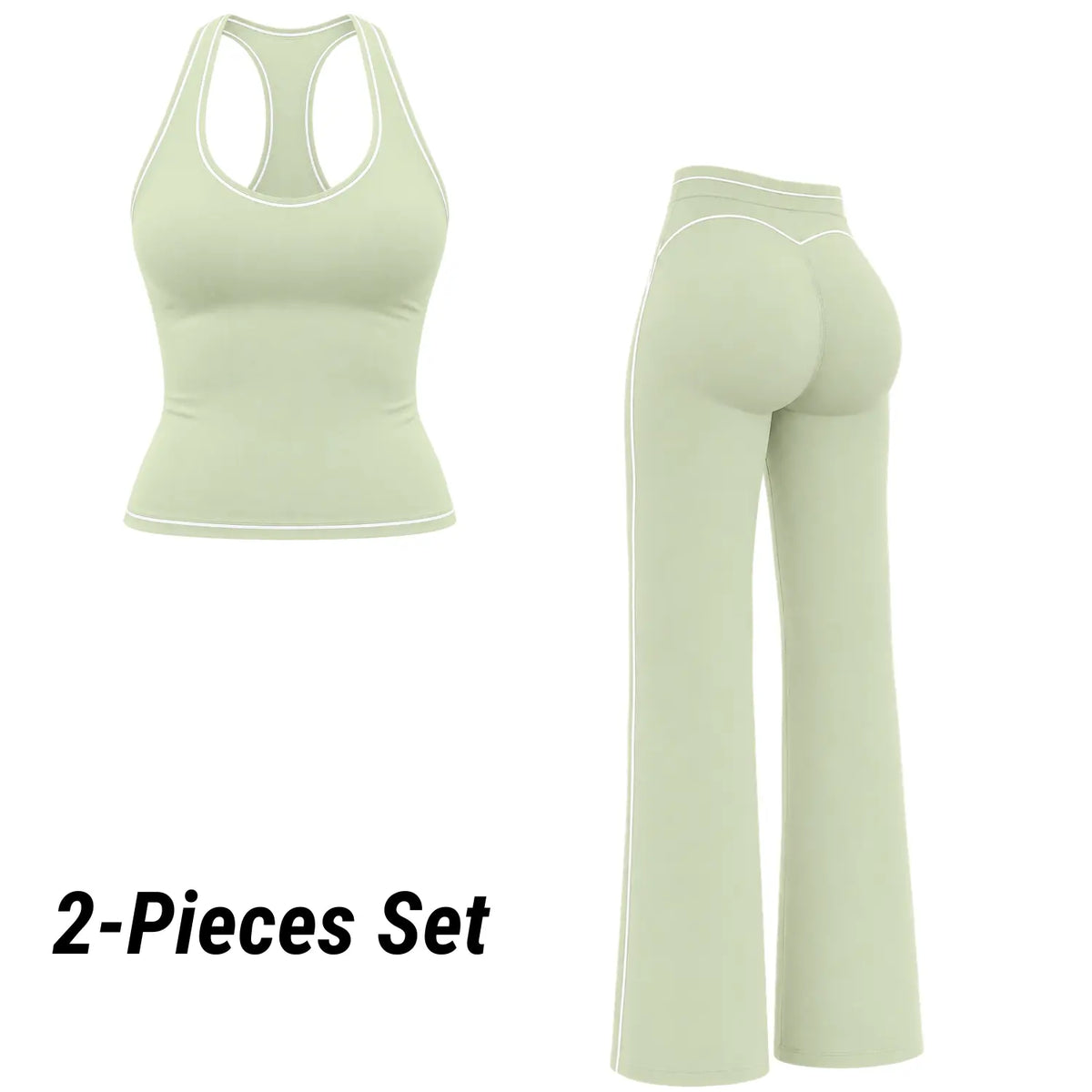 POWERASIA Women's Contrast Trim 2-Piece Activewear Set - Backless Strappy Sports Bra and High-Waist Sculpting Leggings, Stretchy Seamless Gym Apparel