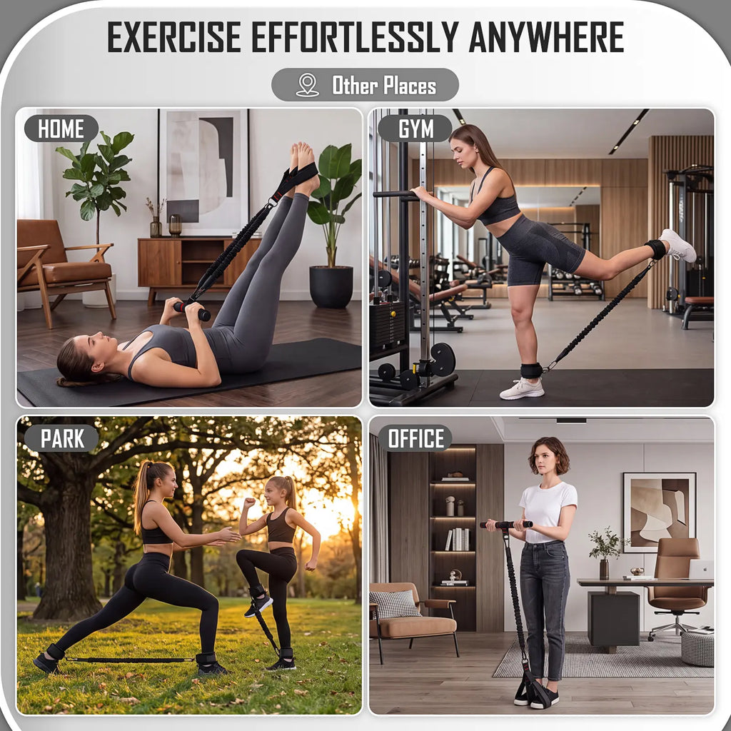 Pedal Resistance Band and Ankle Resistance Bands Set with Cuffs - Portable Home Gym Equipment for Core Pilates, Sit-Ups, and Full Body Workouts
