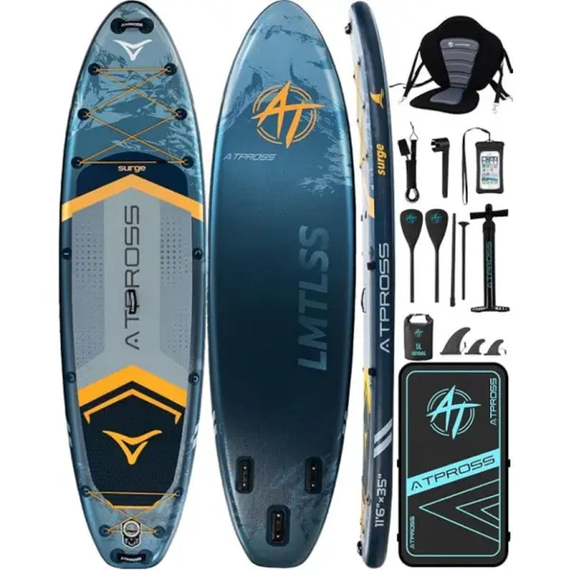 [Fallpick] Unisex Inflatable Paddleboard for Adults, 11'6"X35" Wide Wood Grain SUP with Sit/Stand Seat, 450Lbs Cap, Non-Slip Deck, Complete Kit with 600D Oxford Bag & Paddle, Abrasion-Resistant, for Yoga, Fishing, SUP Boarding, Beginners, Travel