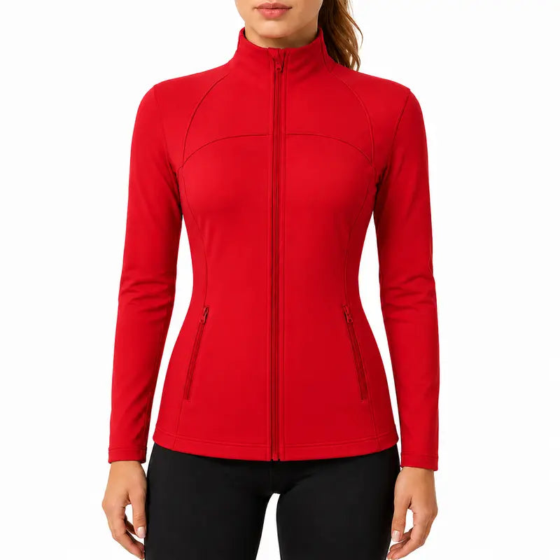 Women's Slim Fit Full Zip Jacket - Long Sleeve Yoga Top with Four Pockets for Activewear and Running (Recommended to Size Up)
