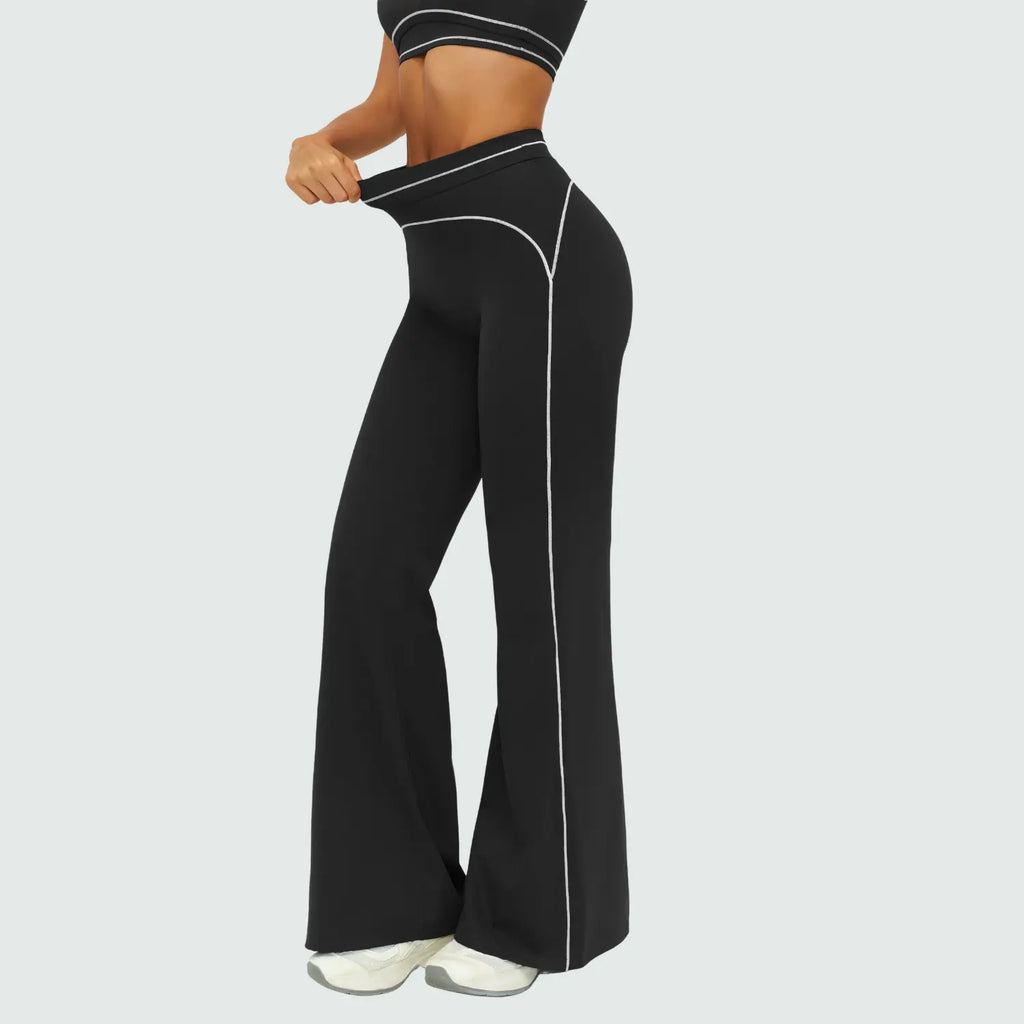POWERASIA Women's Contrast Trim 2-Piece Activewear Set - Backless Strappy Sports Bra and High-Waist Sculpting Leggings, Stretchy Seamless Gym Apparel