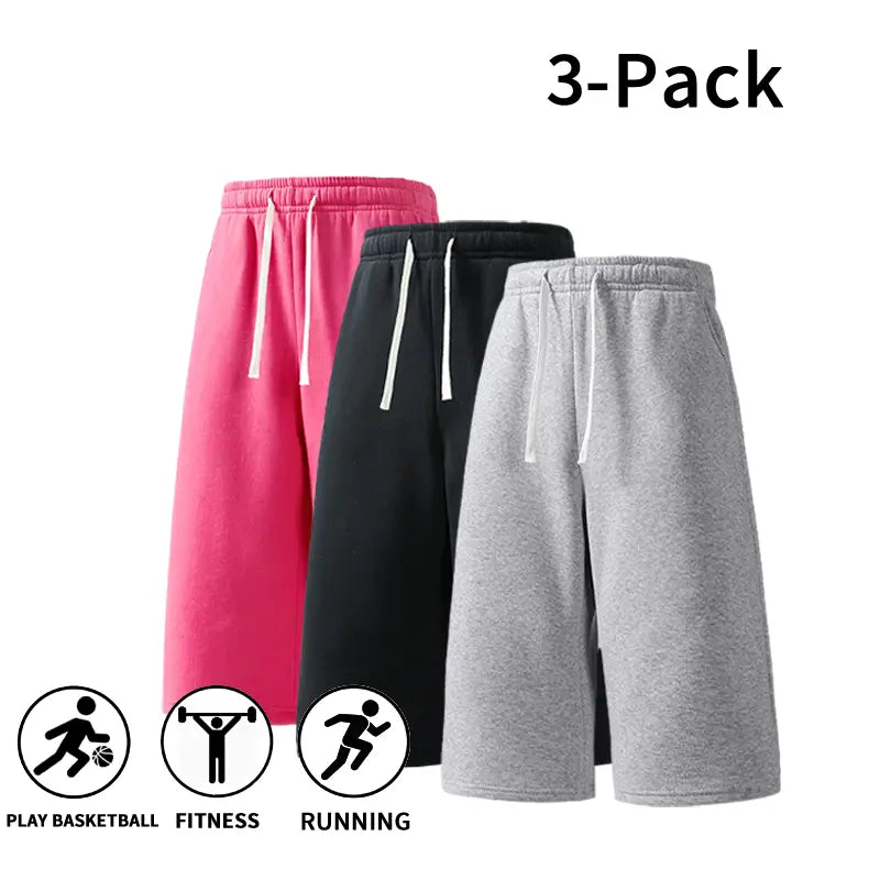 Men's Athletic Sweat Shorts 3-Pack – Elastic Drawstring Shorts for Basketball, Fitness, and Running, Ideal for Summer Activities