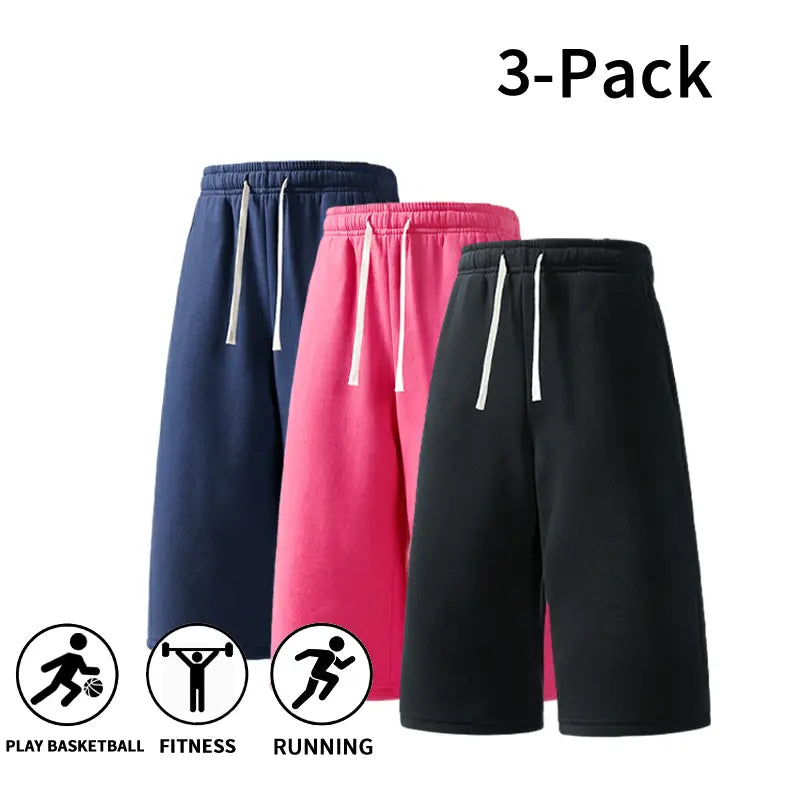 Men's Athletic Sweat Shorts 3-Pack – Elastic Drawstring Shorts for Basketball, Fitness, and Running, Ideal for Summer Activities