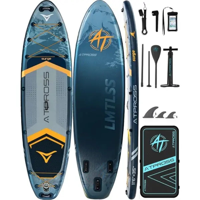[Fallpick] Unisex Inflatable Paddleboard for Adults, 11'6"X35" Wide Wood Grain SUP with Sit/Stand Seat, 450Lbs Cap, Non-Slip Deck, Complete Kit with 600D Oxford Bag & Paddle, Abrasion-Resistant, for Yoga, Fishing, SUP Boarding, Beginners, Travel