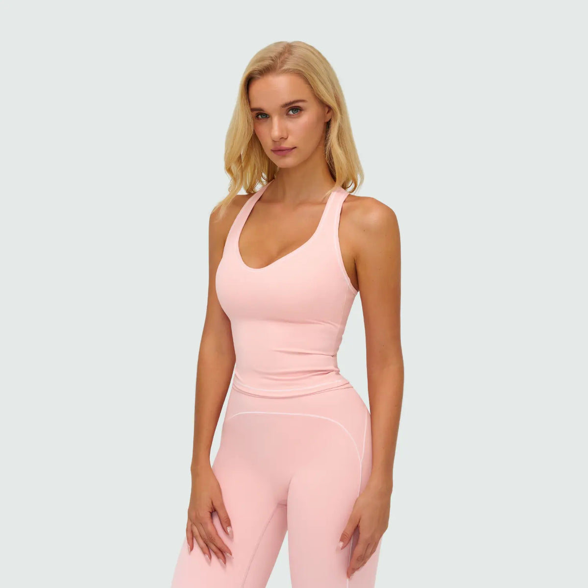 POWERASIA Women's Contrast Trim 2-Piece Activewear Set - Backless Strappy Sports Bra and High-Waist Sculpting Leggings, Stretchy Seamless Gym Apparel