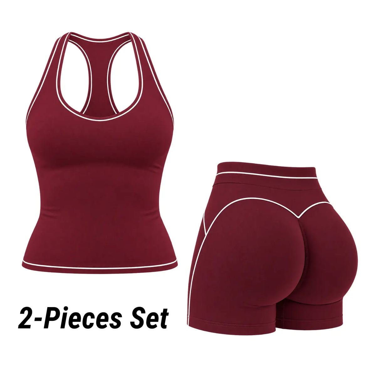 POWERASIA Women's Contrast Trim 2-Piece Activewear Set - Backless Strappy Sports Bra and High-Waist Sculpting Leggings, Stretchy Seamless Gym Apparel