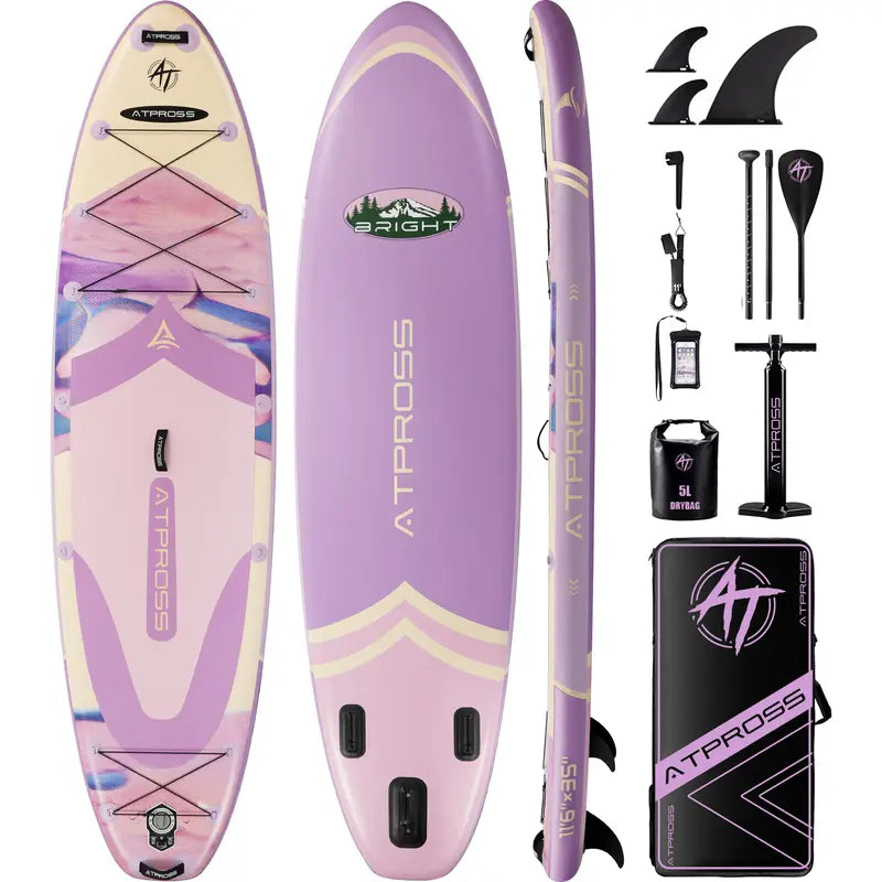 [Fallpick] Unisex Inflatable Paddleboard for Adults, 11'6"X35" Wide Wood Grain SUP with Sit/Stand Seat, 450Lbs Cap, Non-Slip Deck, Complete Kit with 600D Oxford Bag & Paddle, Abrasion-Resistant, for Yoga, Fishing, SUP Boarding, Beginners, Travel