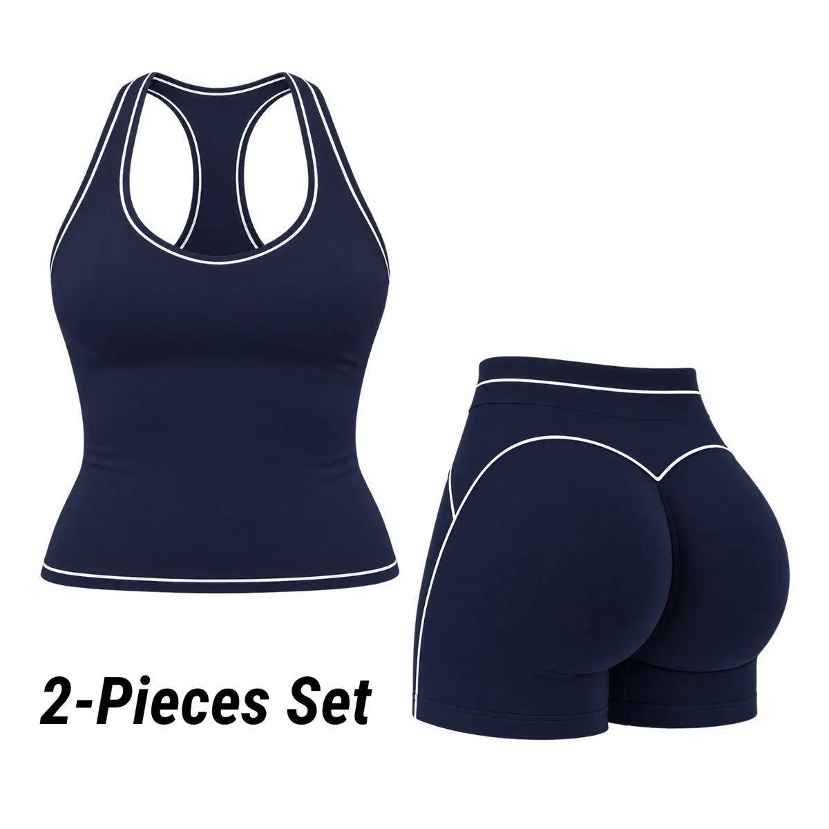POWERASIA Women's Contrast Trim 2-Piece Activewear Set - Backless Strappy Sports Bra and High-Waist Sculpting Leggings, Stretchy Seamless Gym Apparel