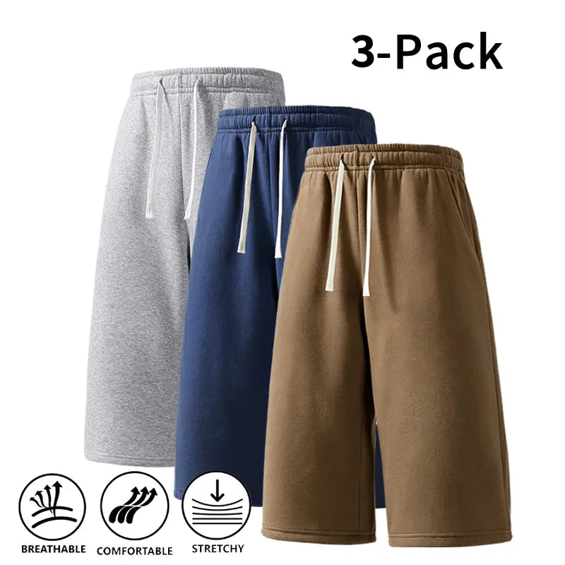 Men's Athletic Sweat Shorts 3-Pack – Elastic Drawstring Shorts for Basketball, Fitness, and Running, Ideal for Summer Activities