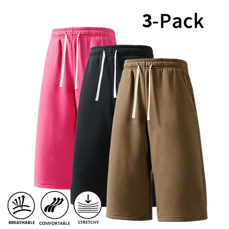 Men's Athletic Sweat Shorts 3-Pack – Elastic Drawstring Shorts for Basketball, Fitness, and Running, Ideal for Summer Activities