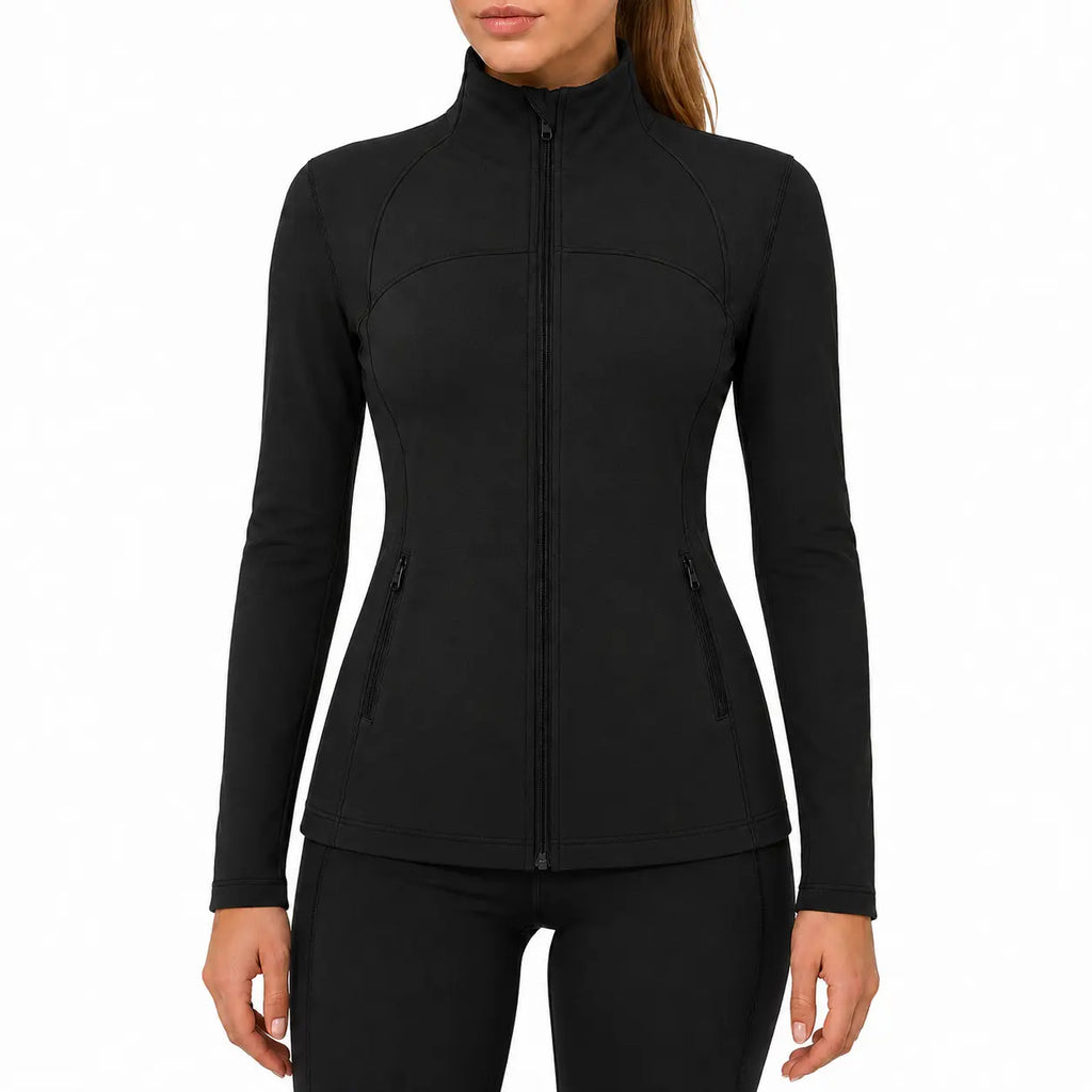 Women's Slim Fit Full Zip Jacket - Long Sleeve Yoga Top with Four Pockets for Activewear and Running (Recommended to Size Up)