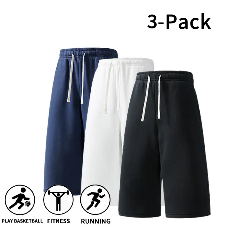 Men's Athletic Sweat Shorts 3-Pack – Elastic Drawstring Shorts for Basketball, Fitness, and Running, Ideal for Summer Activities