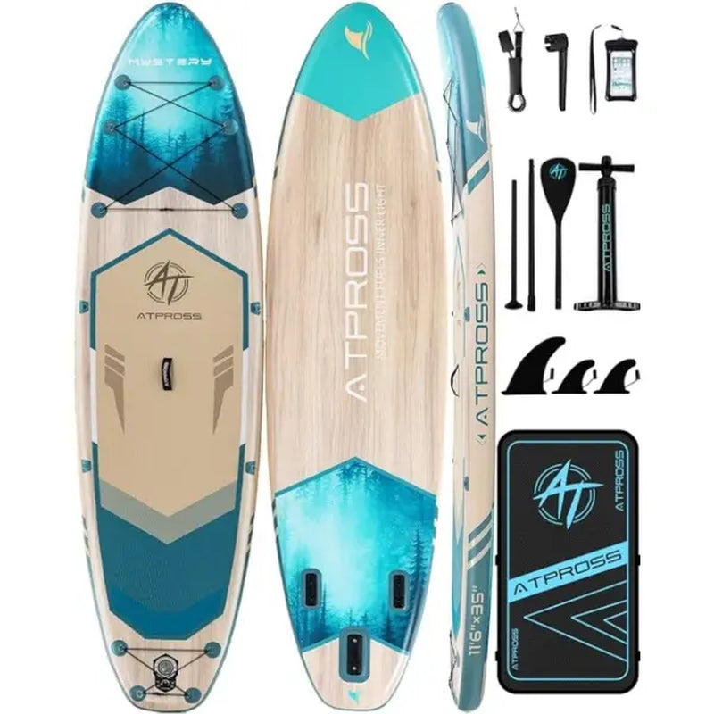 [Fallpick] Unisex Inflatable Paddleboard for Adults, 11'6"X35" Wide Wood Grain SUP with Sit/Stand Seat, 450Lbs Cap, Non-Slip Deck, Complete Kit with 600D Oxford Bag & Paddle, Abrasion-Resistant, for Yoga, Fishing, SUP Boarding, Beginners, Travel
