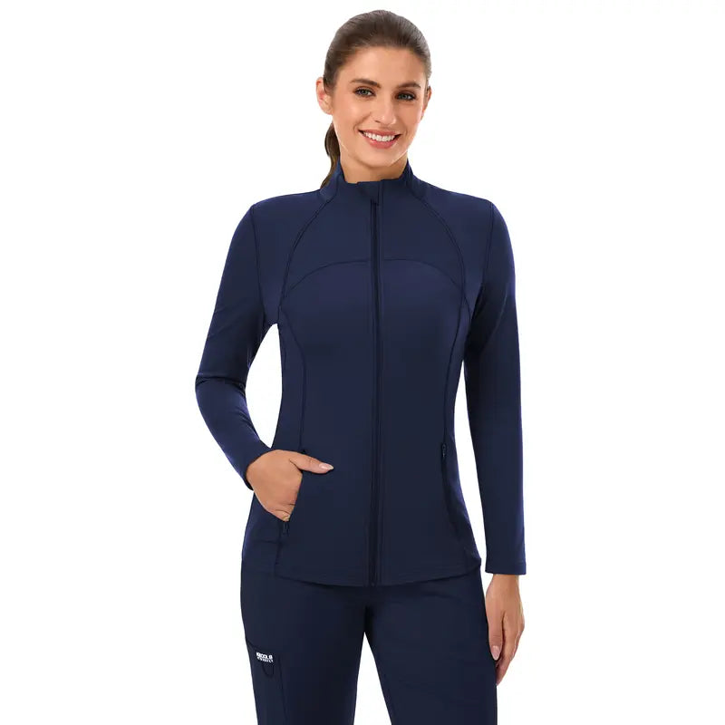 Women's Slim Fit Full Zip Jacket - Long Sleeve Yoga Top with Four Pockets for Activewear and Running (Recommended to Size Up)