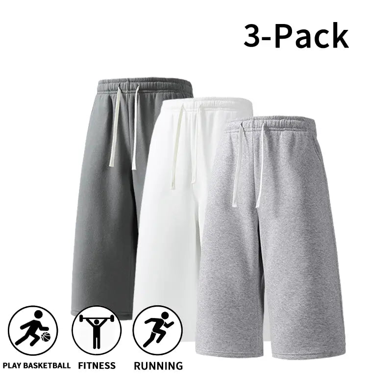 Men's Athletic Sweat Shorts 3-Pack – Elastic Drawstring Shorts for Basketball, Fitness, and Running, Ideal for Summer Activities