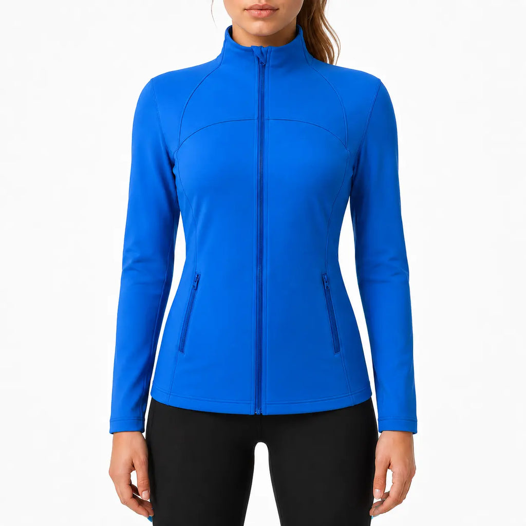 Women's Slim Fit Full Zip Jacket - Long Sleeve Yoga Top with Four Pockets for Activewear and Running (Recommended to Size Up)