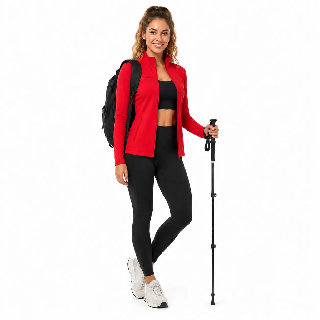 Women's Slim Fit Full Zip Jacket - Long Sleeve Yoga Top with Four Pockets for Activewear and Running (Recommended to Size Up)