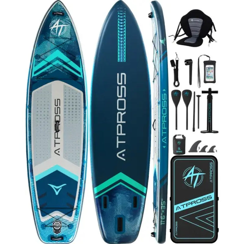 [Fallpick] Unisex Inflatable Paddleboard for Adults, 11'6"X35" Wide Wood Grain SUP with Sit/Stand Seat, 450Lbs Cap, Non-Slip Deck, Complete Kit with 600D Oxford Bag & Paddle, Abrasion-Resistant, for Yoga, Fishing, SUP Boarding, Beginners, Travel