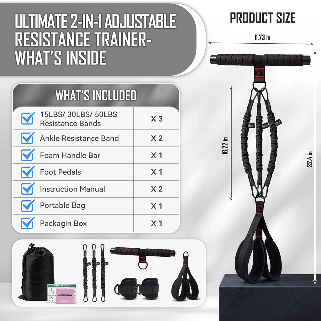 Pedal Resistance Band and Ankle Resistance Bands Set with Cuffs - Portable Home Gym Equipment for Core Pilates, Sit-Ups, and Full Body Workouts
