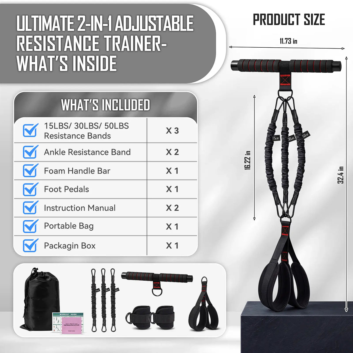 Pedal Resistance Band and Ankle Resistance Bands Set with Cuffs - Portable Home Gym Equipment for Core Pilates, Sit-Ups, and Full Body Workouts