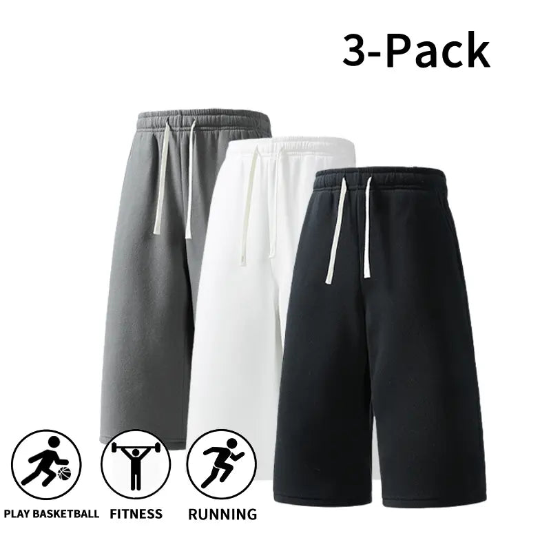 Men's Athletic Sweat Shorts 3-Pack – Elastic Drawstring Shorts for Basketball, Fitness, and Running, Ideal for Summer Activities