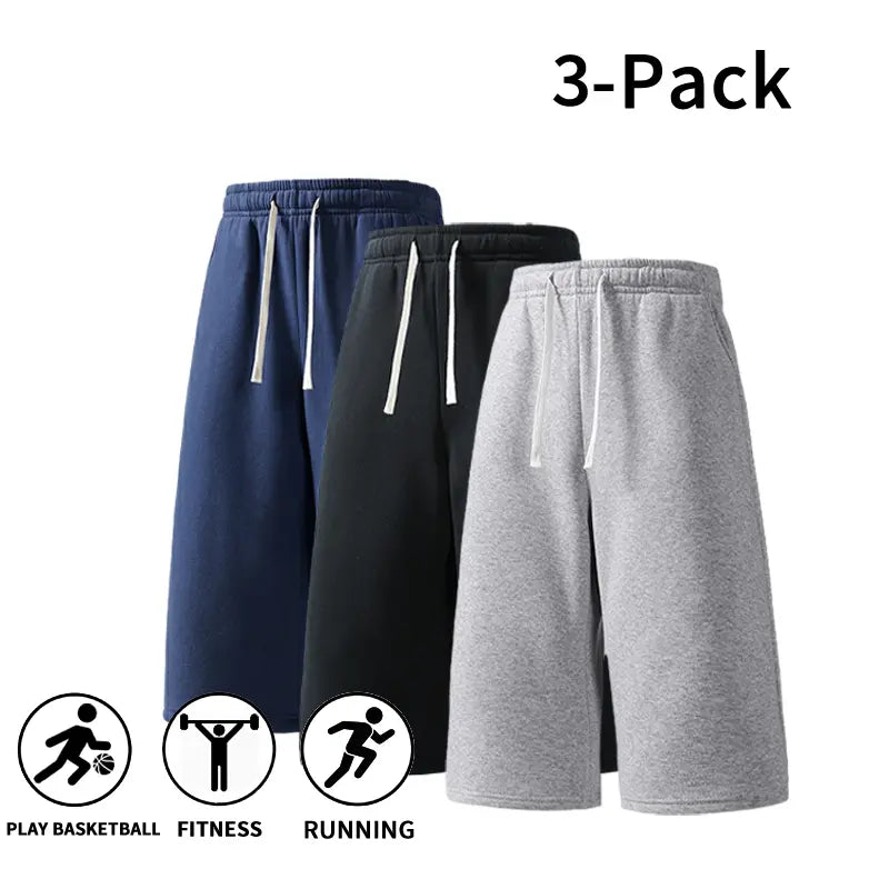 Men's Athletic Sweat Shorts 3-Pack – Elastic Drawstring Shorts for Basketball, Fitness, and Running, Ideal for Summer Activities