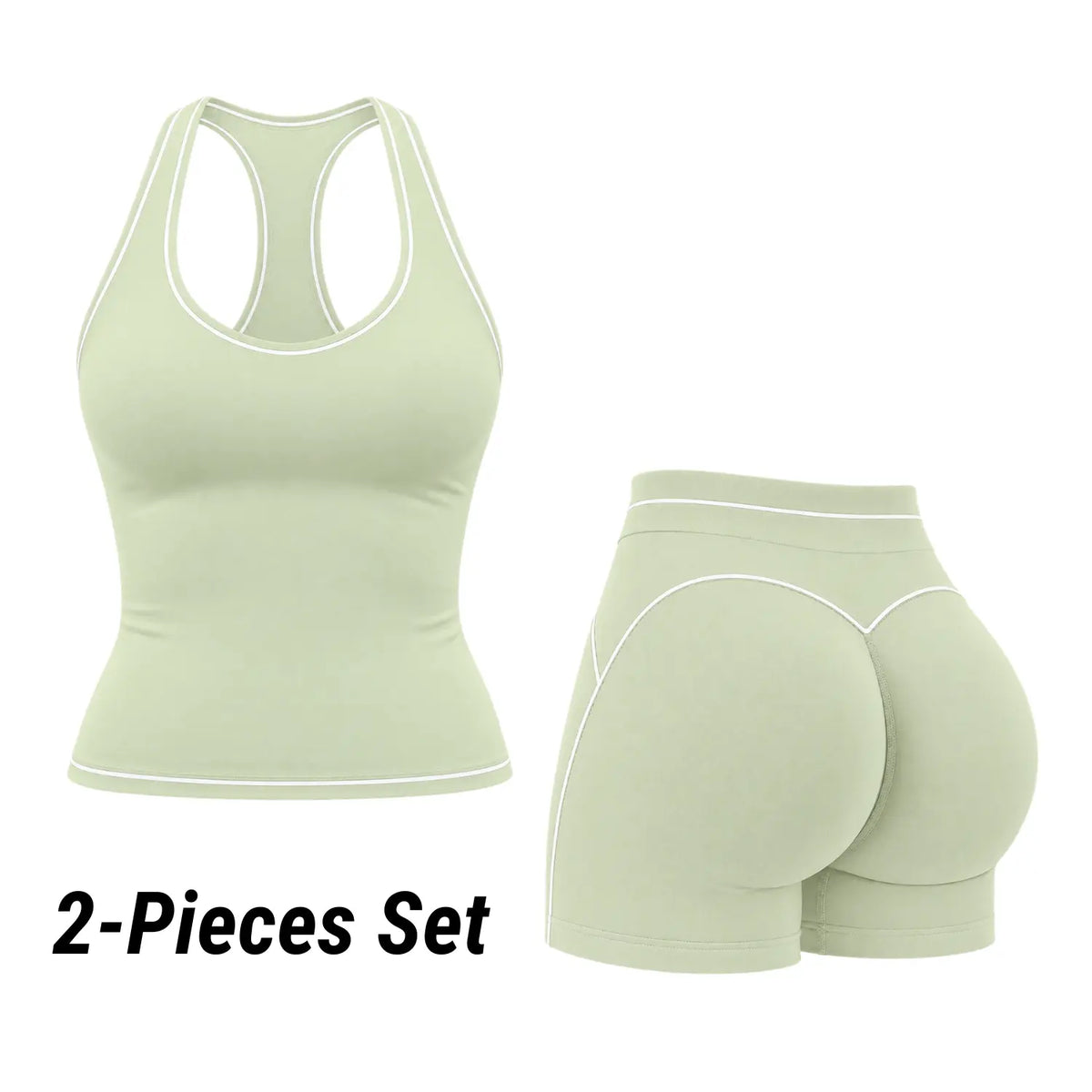 POWERASIA Women's Contrast Trim 2-Piece Activewear Set - Backless Strappy Sports Bra and High-Waist Sculpting Leggings, Stretchy Seamless Gym Apparel