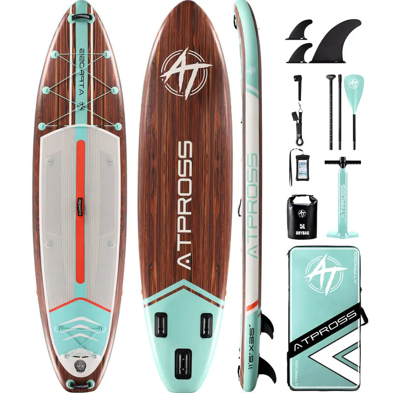 [Fallpick] Unisex Inflatable Paddleboard for Adults, 11'6"X35" Wide Wood Grain SUP with Sit/Stand Seat, 450Lbs Cap, Non-Slip Deck, Complete Kit with 600D Oxford Bag & Paddle, Abrasion-Resistant, for Yoga, Fishing, SUP Boarding, Beginners, Travel