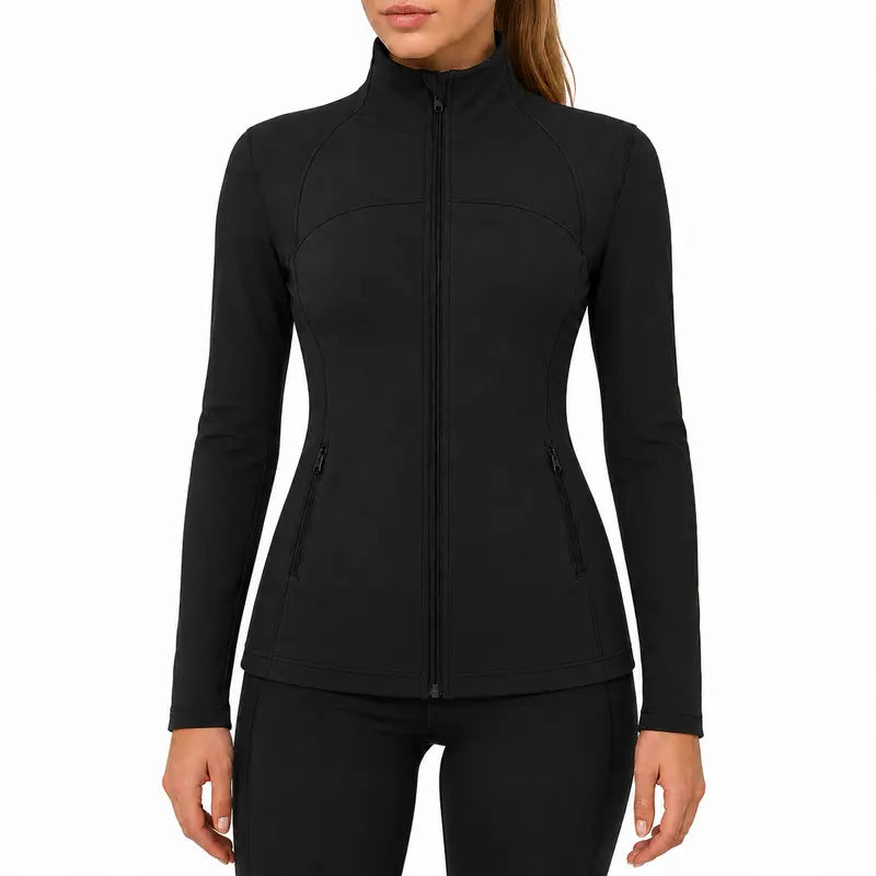 Women's Slim Fit Full Zip Jacket - Long Sleeve Yoga Top with Four Pockets for Activewear and Running (Recommended to Size Up)