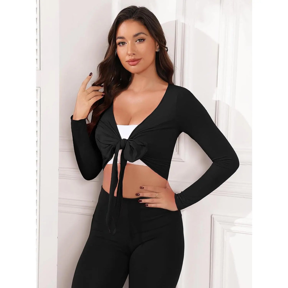 VIISHOW Women's Long Sleeve Tie Front Wrap Top - Bolero Shrug Crop Cardigan for Yoga, Ballet, and Pilates Activewear