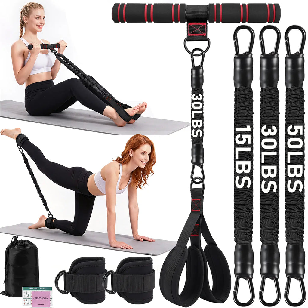 Pedal Resistance Band and Ankle Resistance Bands Set with Cuffs - Portable Home Gym Equipment for Core Pilates, Sit-Ups, and Full Body Workouts