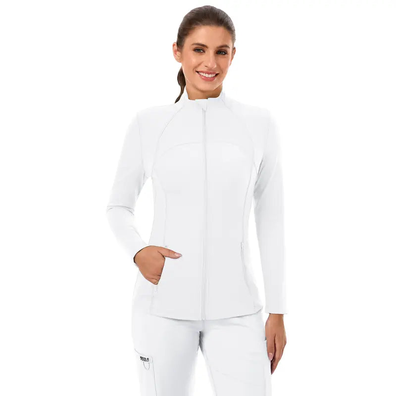 Women's Slim Fit Full Zip Jacket - Long Sleeve Yoga Top with Four Pockets for Activewear and Running (Recommended to Size Up)
