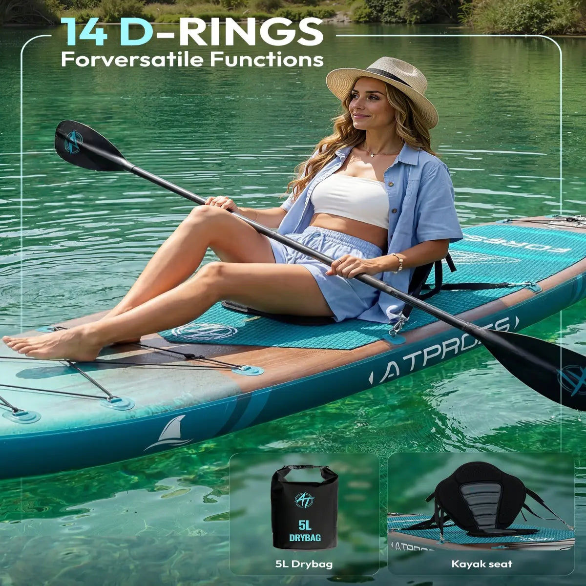 [Fallpick] Unisex Inflatable Paddleboard for Adults, 11'6"X35" Wide Wood Grain SUP with Sit/Stand Seat, 450Lbs Cap, Non-Slip Deck, Complete Kit with 600D Oxford Bag & Paddle, Abrasion-Resistant, for Yoga, Fishing, SUP Boarding, Beginners, Travel