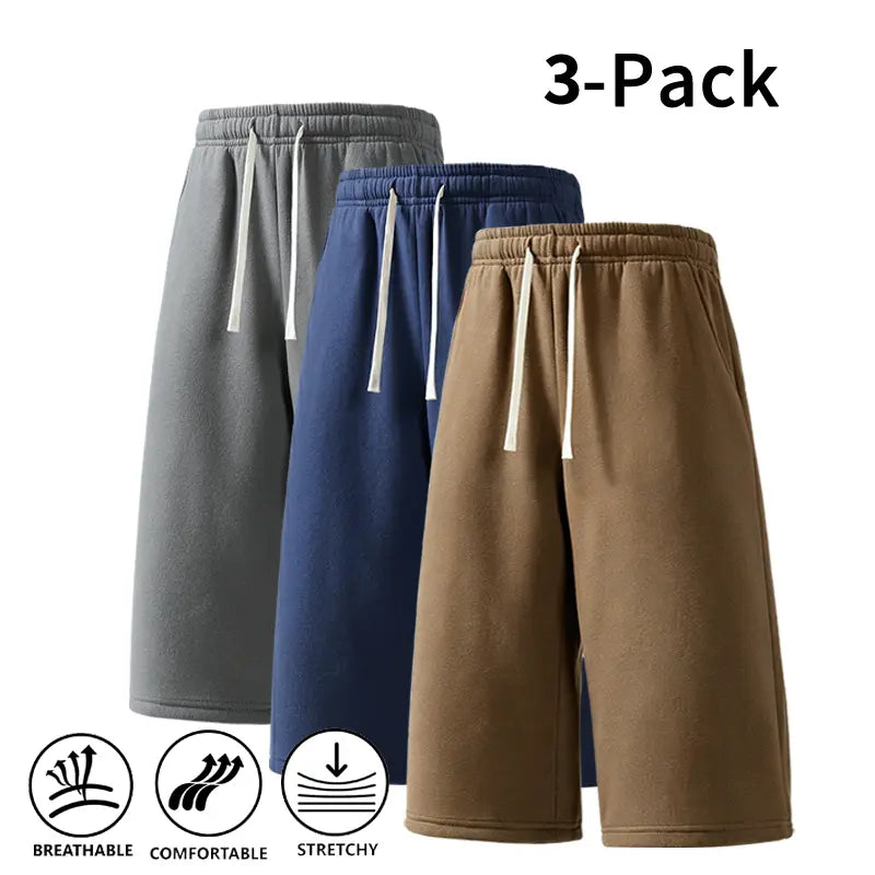 Men's Athletic Sweat Shorts 3-Pack – Elastic Drawstring Shorts for Basketball, Fitness, and Running, Ideal for Summer Activities