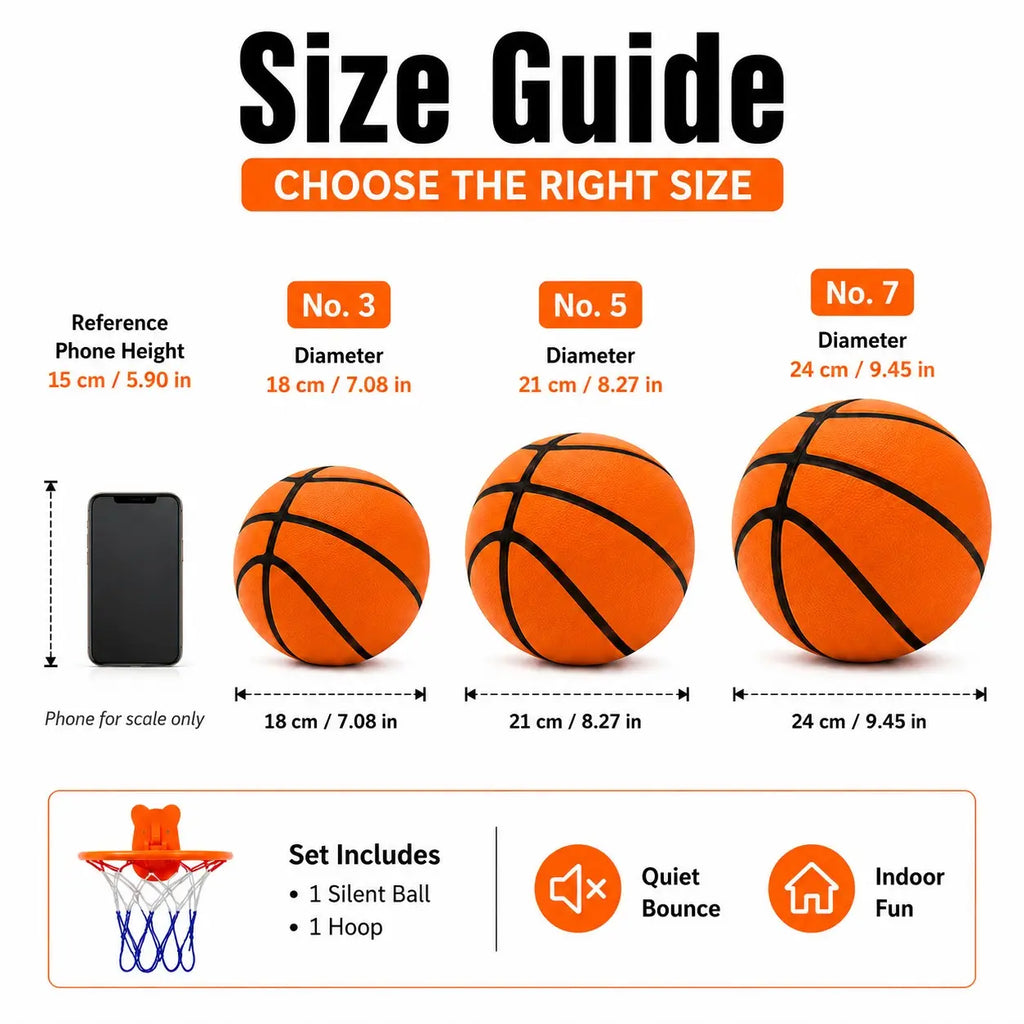 Quiet Indoor Basketball Set, Low Noise Basketball, Noise-Free Rebound Ball & Hoop, Quiet Practice Ball, Noiseless Rebound Ball and Hoop for Silent Indoor Play, Ball Sports Equipment