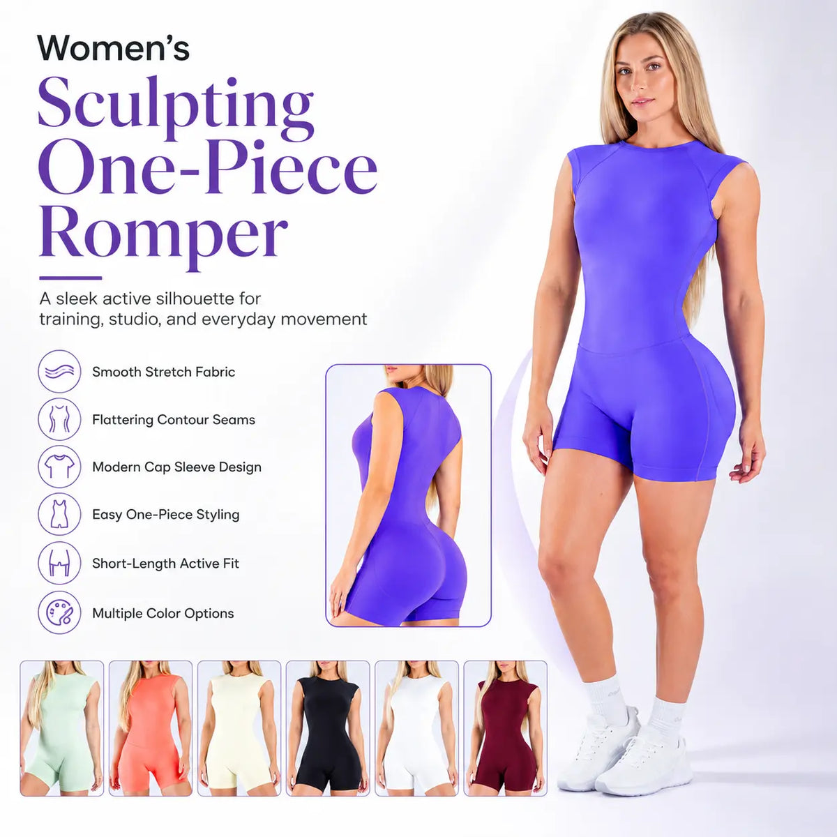 Women's High-Stretch Sleeveless Crew Neck Athletic Bodysuit with Tummy Control and Butt Lifting Features for Gym and Pilates