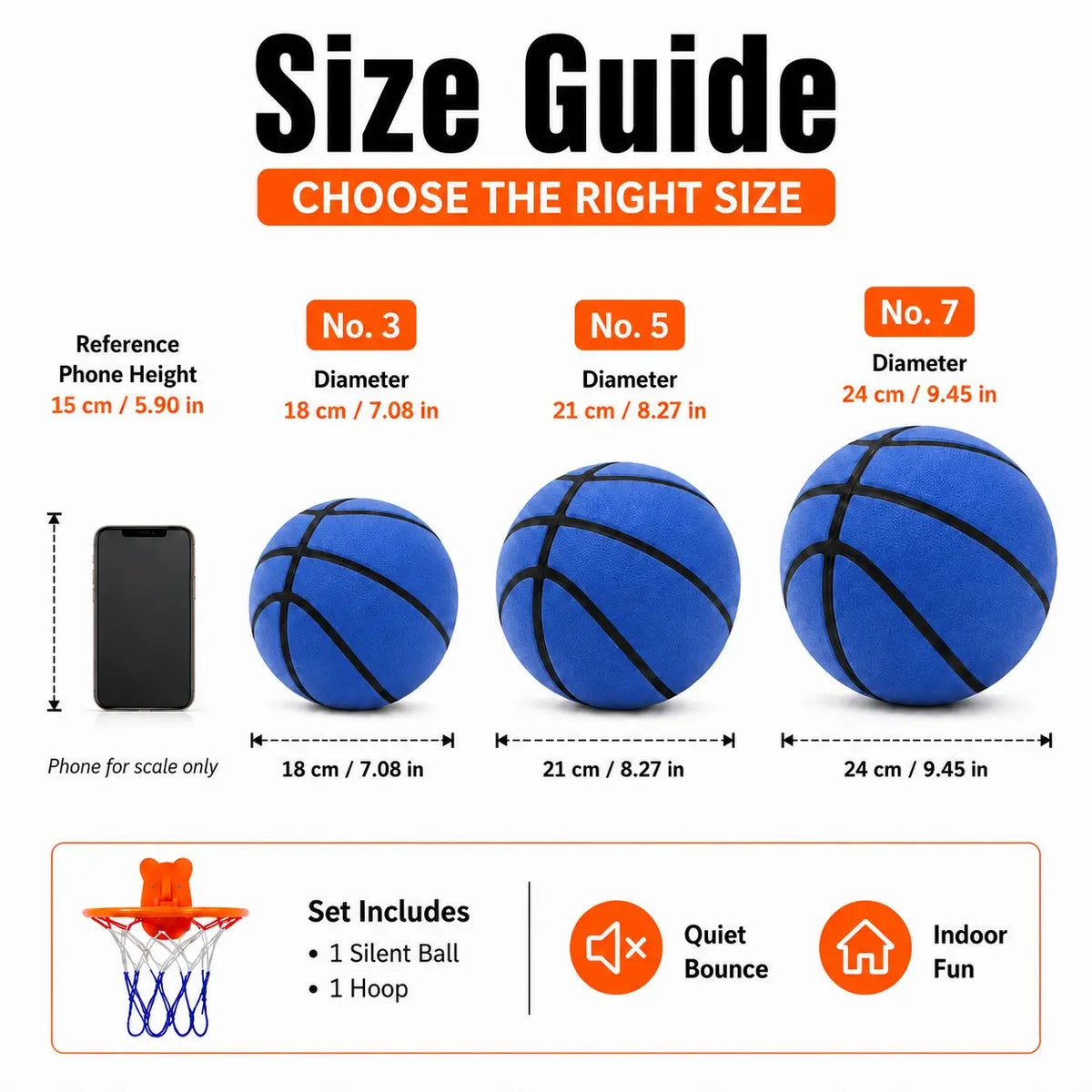 Quiet Indoor Basketball Set, Low Noise Basketball, Noise-Free Rebound Ball & Hoop, Quiet Practice Ball, Noiseless Rebound Ball and Hoop for Silent Indoor Play, Ball Sports Equipment