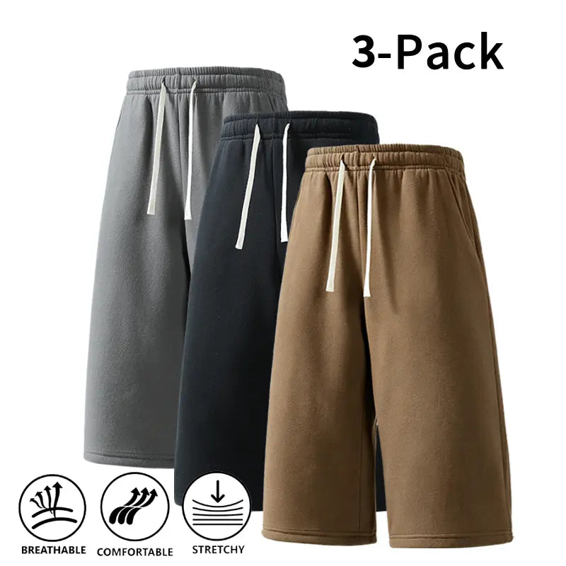 Men's Athletic Sweat Shorts 3-Pack – Elastic Drawstring Shorts for Basketball, Fitness, and Running, Ideal for Summer Activities