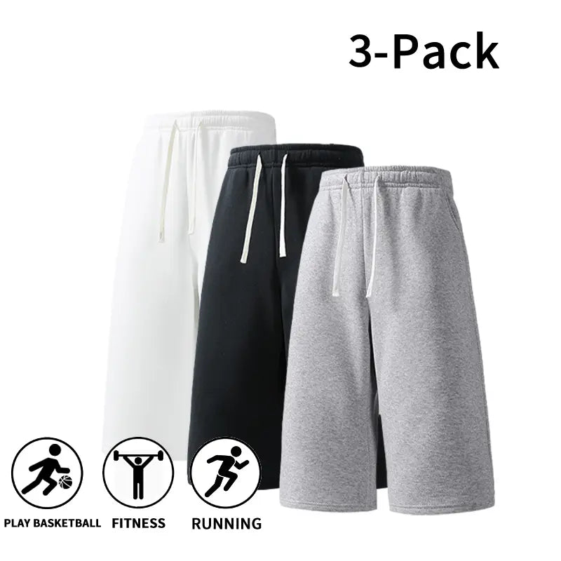 Men's Athletic Sweat Shorts 3-Pack – Elastic Drawstring Shorts for Basketball, Fitness, and Running, Ideal for Summer Activities