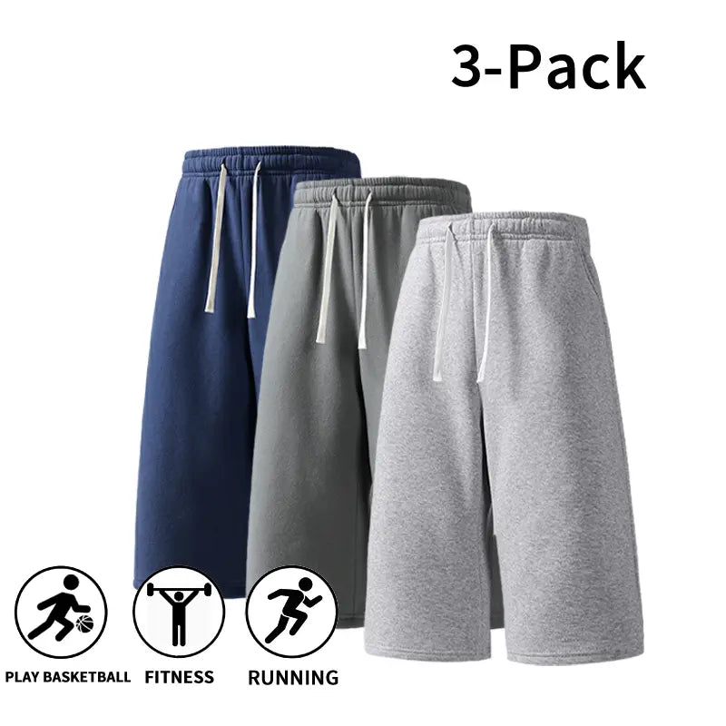 Men's Athletic Sweat Shorts 3-Pack – Elastic Drawstring Shorts for Basketball, Fitness, and Running, Ideal for Summer Activities