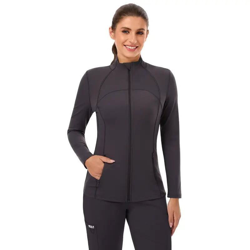 Women's Slim Fit Full Zip Jacket - Long Sleeve Yoga Top with Four Pockets for Activewear and Running (Recommended to Size Up)