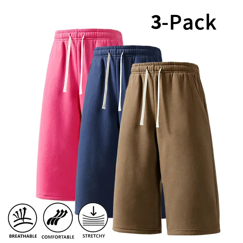 Men's Athletic Sweat Shorts 3-Pack – Elastic Drawstring Shorts for Basketball, Fitness, and Running, Ideal for Summer Activities
